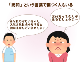 認知症を 認知 と呼ばないで 差別的な表現に聞こえる人もいる 悪気ない言葉で傷ついている人がいる 一人でも傷つく 方がいるなら使わない 介護の教科書 みんなの介護